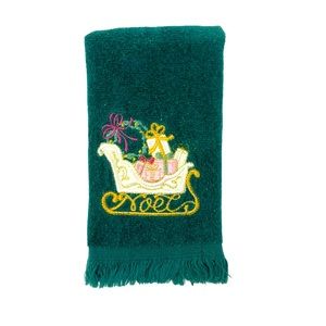 Vintage Christmas Small Finger Tip Powder Room Hand Towel Green